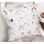 - Print - Realhomes Beyaz Zeminde Orman Desenli Dijital Baskılı Özel Tasarım Modern Yastık Kırlent Kılıfı Realhomes