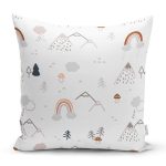 - Print - Realhomes Beyaz Zeminde Orman Desenli Dijital Baskılı Özel Tasarım Modern Yastık Kırlent Kılıfı Realhomes