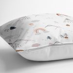 - Print - Realhomes Beyaz Zeminde Orman Desenli Dijital Baskılı Özel Tasarım Modern Yastık Kırlent Kılıfı Realhomes