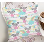 Gökkuşağı Ve Sevimli Fare Desenli Dijital Baskılı Özel Tasarım Modern Yastık Kırlent Kılıfı Realhomes