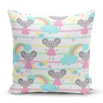 Gökkuşağı Ve Sevimli Fare Desenli Dijital Baskılı Özel Tasarım Modern Yastık Kırlent Kılıfı Realhomes