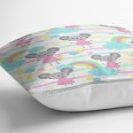 Gökkuşağı Ve Sevimli Fare Desenli Dijital Baskılı Özel Tasarım Modern Yastık Kırlent Kılıfı Realhomes