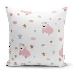 Pembe Koyun Motifli Dijital Baskılı Özel Tasarım Modern Yastık Kırlent Kılıfı Realhomes