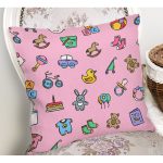 - Print - Realhomes Pembe Zeminde Bebek Odası Temalı Dijital Baskılı Özel Tasarım Modern Yastık Kırlent Kılıfı Realhomes