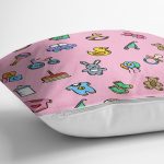 - Print - Realhomes Pembe Zeminde Bebek Odası Temalı Dijital Baskılı Özel Tasarım Modern Yastık Kırlent Kılıfı Realhomes