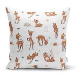 Sevimli Ceylan Ve Tavşan Motifli Dijital Baskılı Özel Tasarım Modern Yastık Kırlent Kılıfı Realhomes