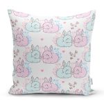 Sevimli Pembe Mavi Tavşan Desenli Dijital Baskılı Özel Tasarım Modern Yastık Kırlent Kılıfı Realhomes