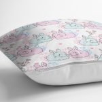 Sevimli Pembe Mavi Tavşan Desenli Dijital Baskılı Özel Tasarım Modern Yastık Kırlent Kılıfı Realhomes