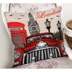 - Rh-K126-1 - Realhomes  London Klasik Araba Desenli Dijital Baskılı Dekoratif Modern Yastık Kırlent Kılıfı Realhomes