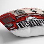 - Rh-K126-2 - Realhomes  London Klasik Araba Desenli Dijital Baskılı Dekoratif Modern Yastık Kırlent Kılıfı Realhomes