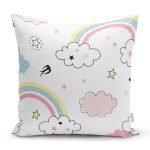 - SP-stock - Realhomes  Gökkuşağı Ve Bulut Temalı Dijital Baskılı Özel Tasarım Modern Yastık Kırlent Kılıfı Realhomes