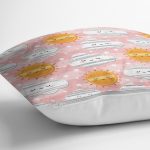 - Print - Realhomes Pembe Zeminde Güneş Ve Bulut Motifli Dijital Baskılı Özel Tasarım Modern Yastık Kırlent Kılıfı Realhomes