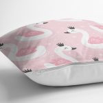- Swan with crown seamless pattern background - Realhomes Pembe Zeminde Kuğu Motifli Dijital Baskılı Özel Tasarım Modern Yastık Kırlent Kılıfı Realhomes