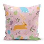 Sevimli Rengarenk Tavşanlar Desenli Dijital Baskılı Özel Tasarım Modern Yastık Kırlent Kılıfı Realhomes