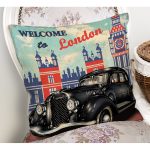 - Rh-K127-1 - Realhomes London Retro Araba Temalı Dijital Baskılı Dekoratif Modern Yastık Kırlent Kılıfı Realhomes