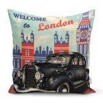 - Rh-K127 - Realhomes London Retro Araba Temalı Dijital Baskılı Dekoratif Modern Yastık Kırlent Kılıfı Realhomes