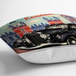 - Rh-K127-2 - Realhomes London Retro Araba Temalı Dijital Baskılı Dekoratif Modern Yastık Kırlent Kılıfı Realhomes