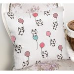 Uçan Balonlu Panda Desenli Dijital Baskılı Özel Tasarım Modern Yastık Kırlent Kılıfı Realhomes