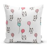 Uçan Balonlu Panda Desenli Dijital Baskılı Özel Tasarım Modern Yastık Kırlent Kılıfı Realhomes