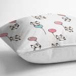 Uçan Balonlu Panda Desenli Dijital Baskılı Özel Tasarım Modern Yastık Kırlent Kılıfı Realhomes