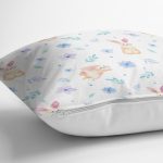 - Rh-K1272-2 - Realhomes Sevimli Tavşan Ve Çiçek Motifli Dijital Baskılı Özel Tasarım Modern Yastık Kırlent Kılıfı Realhomes