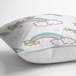 Gökkuşağı Ve Unicorn Desenli Dijital Baskılı Özel Tasarım Modern Yastık Kırlent Kılıfı Realhomes