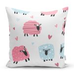 Rengarenk Koyun Motifli Dijital Baskılı Özel Tasarım Modern Yastık Kırlent Kılıfı Realhomes