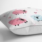 Rengarenk Koyun Motifli Dijital Baskılı Özel Tasarım Modern Yastık Kırlent Kılıfı Realhomes