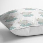 - Rh-K1276-2 - Realhomes Bulut Üzerinde Fil Tasarımlı Dijital Baskılı Özel Tasarım Modern Yastık Kırlent Kılıfı Realhomes