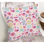 Pembe Pelikan Ve Çiçek Desenli Dijital Baskılı Özel Tasarım Modern Yastık Kırlent Kılıfı Realhomes