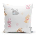 - 00Tempo - Realhomes Renkli Tavşanlar Temalı Dijital Baskılı Özel Tasarım Modern Yastık Kırlent Kılıfı Realhomes