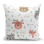 Sevimli Orman Hayvanları Motifli Dijital Baskılı Özel Tasarım Modern Yastık Kırlent Kılıfı Realhomes