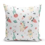 Uzayda Hayvanlar Temalı Dijital Baskılı Özel Tasarım Modern Yastık Kırlent Kılıfı Realhomes