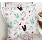 Uyku Odası Temalı Tavşan Desenli Dijital Baskılı Özel Tasarım Modern Yastık Kırlent Kılıfı Realhomes
