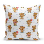 - Печать - Realhomes Ayıcık Desenli Dijital Baskılı Özel Tasarım Modern Yastık Kırlent Kılıfı Realhomes