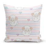 Çizgili Zemin Sevimli Koç Desenli Dijital Baskılı Özel Tasarım Modern Yastık Kırlent Kılıfı Realhomes