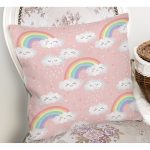 Gökkuşağı Ve Bulut Motifli Dijital Baskılı Özel Tasarım Modern Yastık Kırlent Kılıfı Realhomes