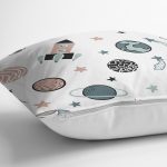 - Rh-K1304-2 - Realhomes Uzay Temalı Gezegen Ve Roket Desenli Dijital Baskılı Özel Tasarım Modern Yastık Kırlent Kılıfı Realhomes