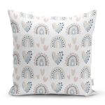 - Rh-K1306 - Realhomes  Gökkuşağı Ve Kalp Desenli Dijital Baskılı Özel Tasarım Modern Yastık Kırlent Kılıfı Realhomes