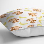 Maymun Ve Muz Desenli Dijital Baskılı Özel Tasarım Modern Yastık Kırlent Kılıfı Realhomes