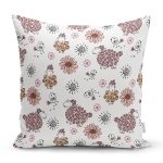 - Rh-K1308 - Realhomes Çiçek Ve Koyun Motifli Dijital Baskılı Özel Tasarım Modern Yastık Kırlent Kılıfı Realhomes