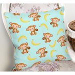 Mavi Zeminde Maymun Ve Muz Motifli Dijital Baskılı Özel Tasarım Modern Yastık Kırlent Kılıfı Realhomes