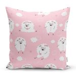 Pembe Zeminde Koyun Motifli Dijital Baskılı Özel Tasarım Modern Yastık Kırlent Kılıfı Realhomes