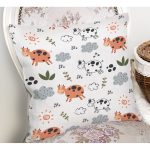 - Seamless pattern of hand drawn cow and cloud in the white backdr - Realhomes Sevimli İnek Desenli Dijital Baskılı Özel Tasarım Modern Yastık Kırlent Kılıfı Realhomes