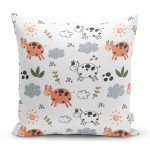 - Seamless pattern of hand drawn cow and cloud in the white backdr - Realhomes Sevimli İnek Desenli Dijital Baskılı Özel Tasarım Modern Yastık Kırlent Kılıfı Realhomes
