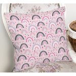 Pembe Zeminde Gökkuşağı Desenli Dijital Baskılı Özel Tasarım Modern Yastık Kırlent Kılıfı Realhomes