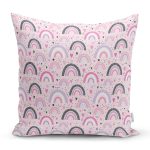 Pembe Zeminde Gökkuşağı Desenli Dijital Baskılı Özel Tasarım Modern Yastık Kırlent Kılıfı Realhomes