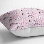 Pembe Zeminde Gökkuşağı Desenli Dijital Baskılı Özel Tasarım Modern Yastık Kırlent Kılıfı Realhomes