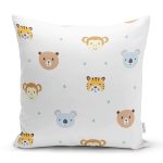 Beyaz Zeminde Sevimli Hayvanlar Desenli Dijital Baskılı Özel Tasarım Modern Yastık Kırlent Kılıfı Realhomes