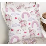 - Rh-K1317-1 - Realhomes  Sevimli Tavşan Ve Gökkuşağı Temalı Dijital Baskılı Özel Tasarım Modern Yastık Kırlent Kılıfı Realhomes